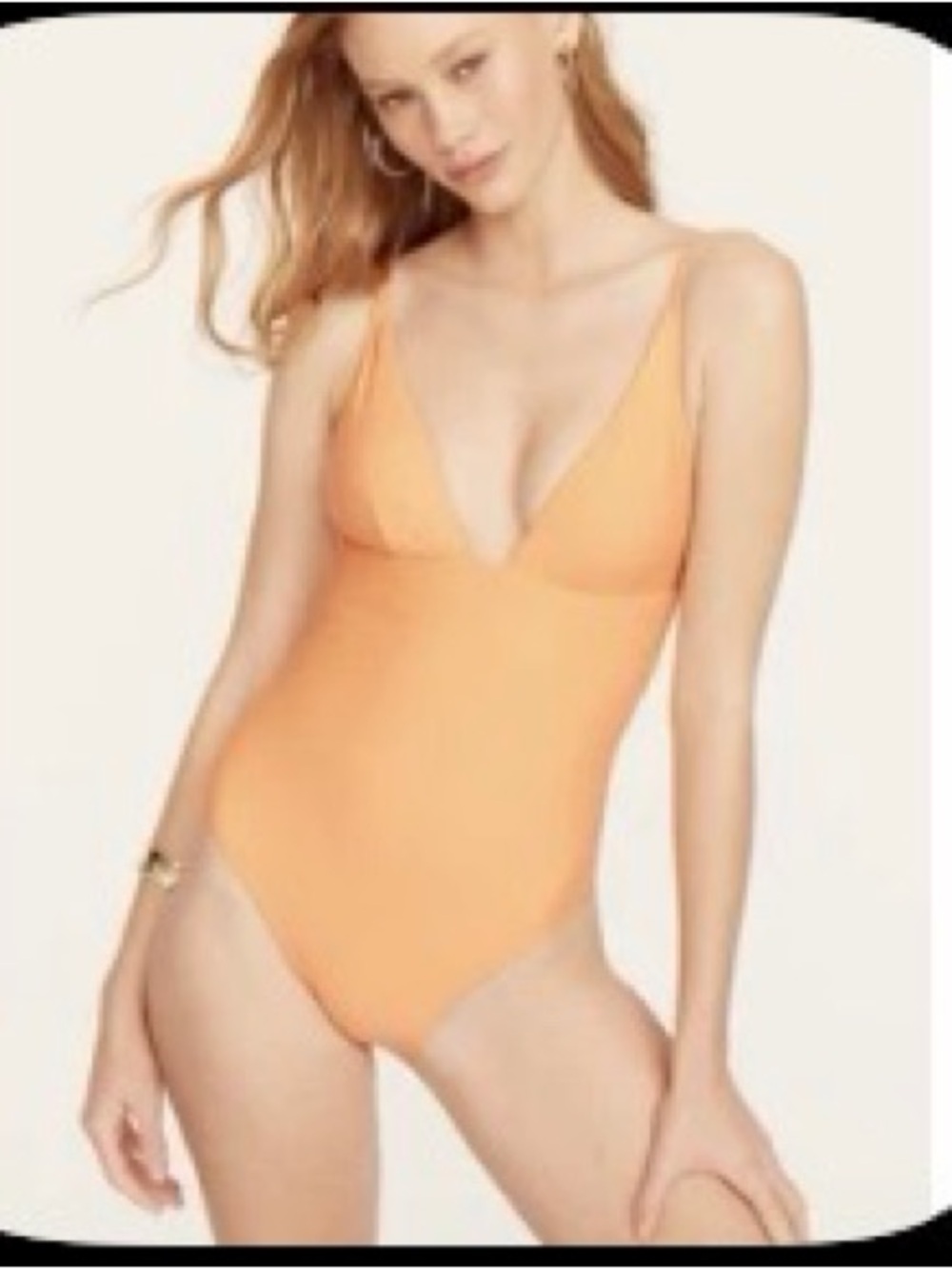 Deep V-neck french one-piece swimsuit ‘bright cantaloupe’ size 8 coral peach